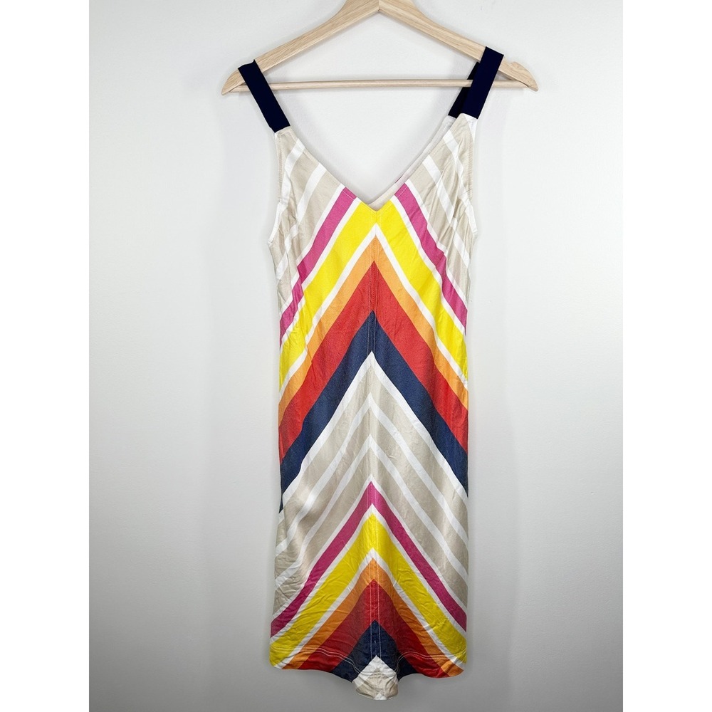 Trina Turk Cayson Multi-Color Striped V-Neck Mini Dress Womens Size Small 194317